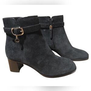 Kate Spade New York Black Suede Leather Heel Booties Side Zipper Buckle Womens 8